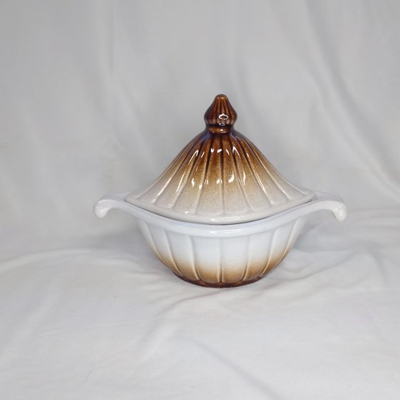 Vintage Haeger Pottery Soup Gravy Tureen Lidded Candy Nut Dish Handles Brown - Picture 2 of 11